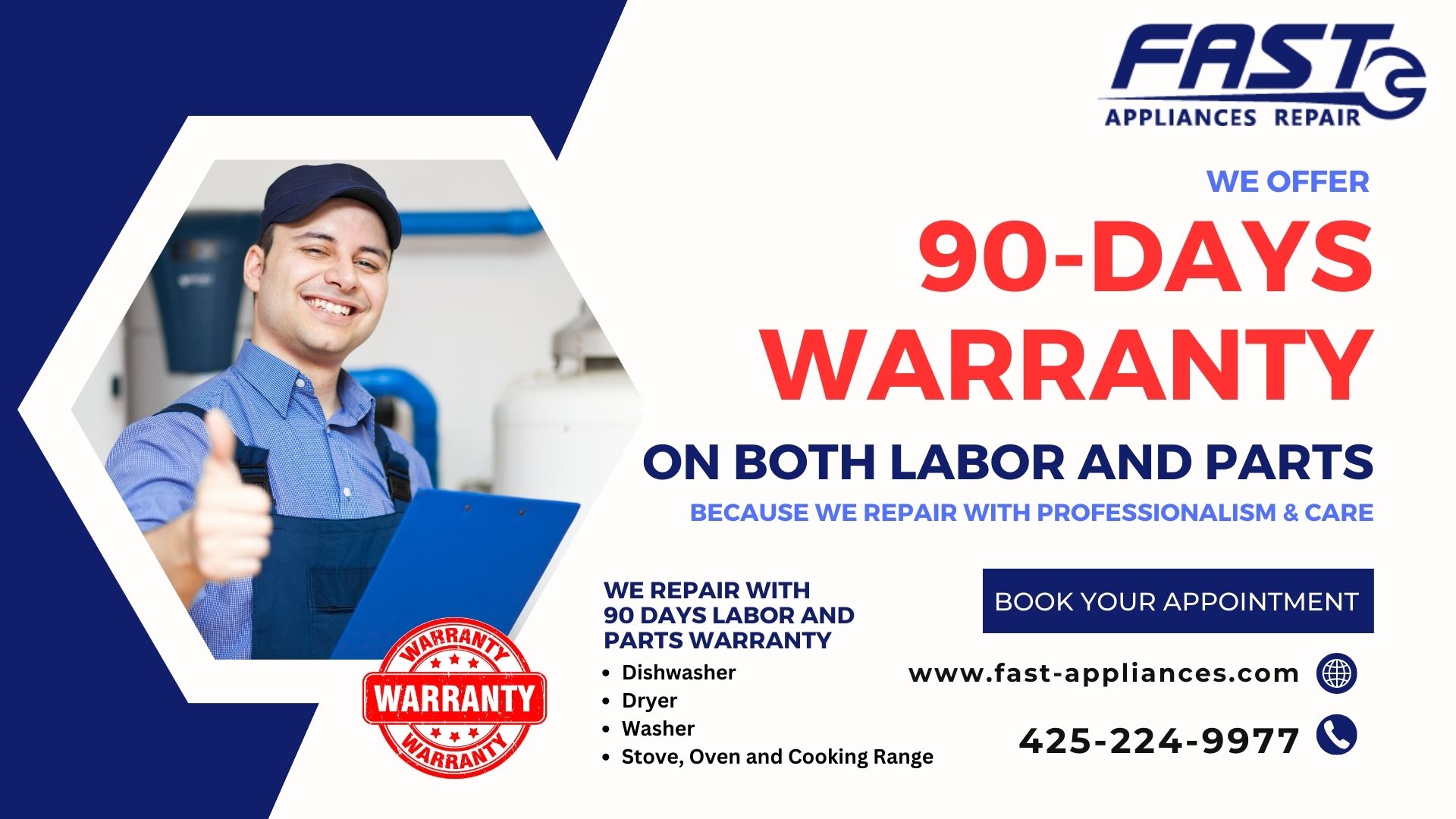 90 days parts and labor warranty