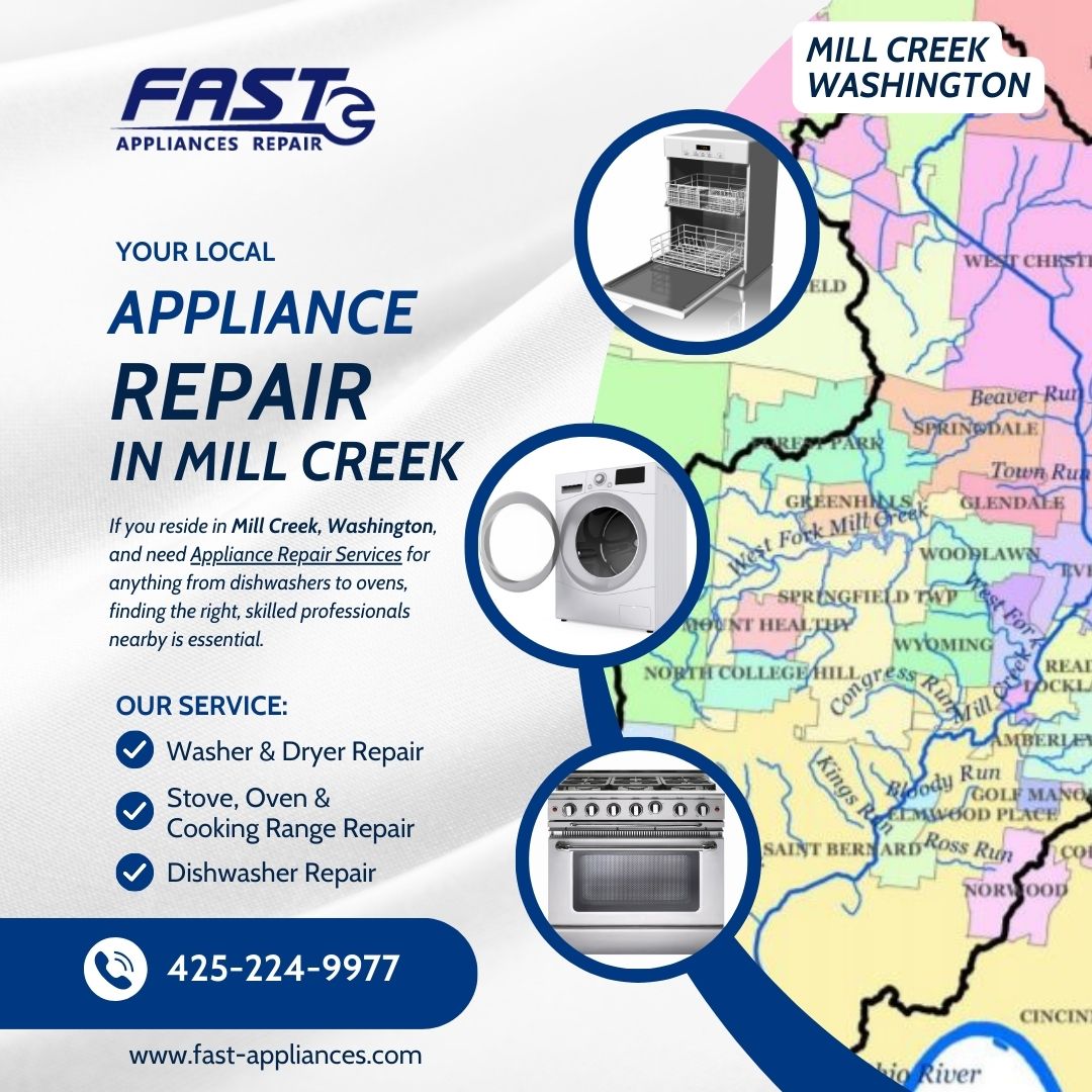 If you’re in Mill Creek and in need of quality Appliance Repair services, look no further. Fast Appliances offers a range of services, including Washer Repair, Dishwasher Repair Near Me, Stove Repair, and Oven Repair.